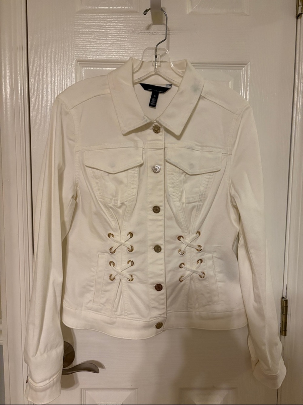 White Lace-Up Denim Jacket - Women